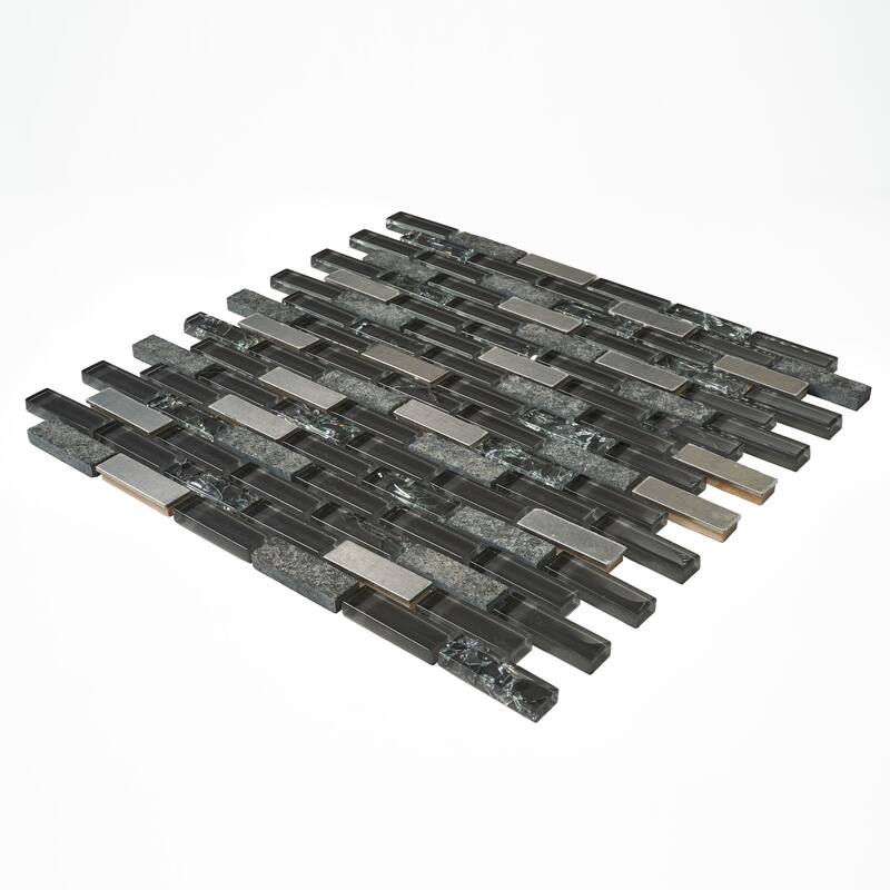 Silver Lead Random Brick Mosaic Tile