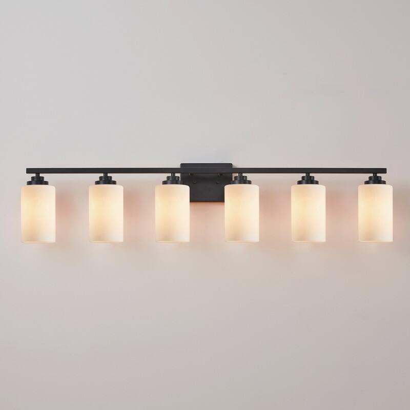 KAWOTI Rive 43" 6-Light Modern Vanity Light with Frosted White Glass