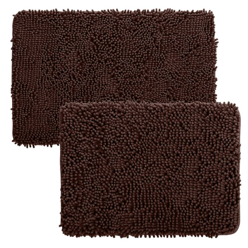Bathroom Rugs - 2-Piece Memory Foam Bathroom Set with Chenille Shag Top and Non-Slip Base by Windsor Home