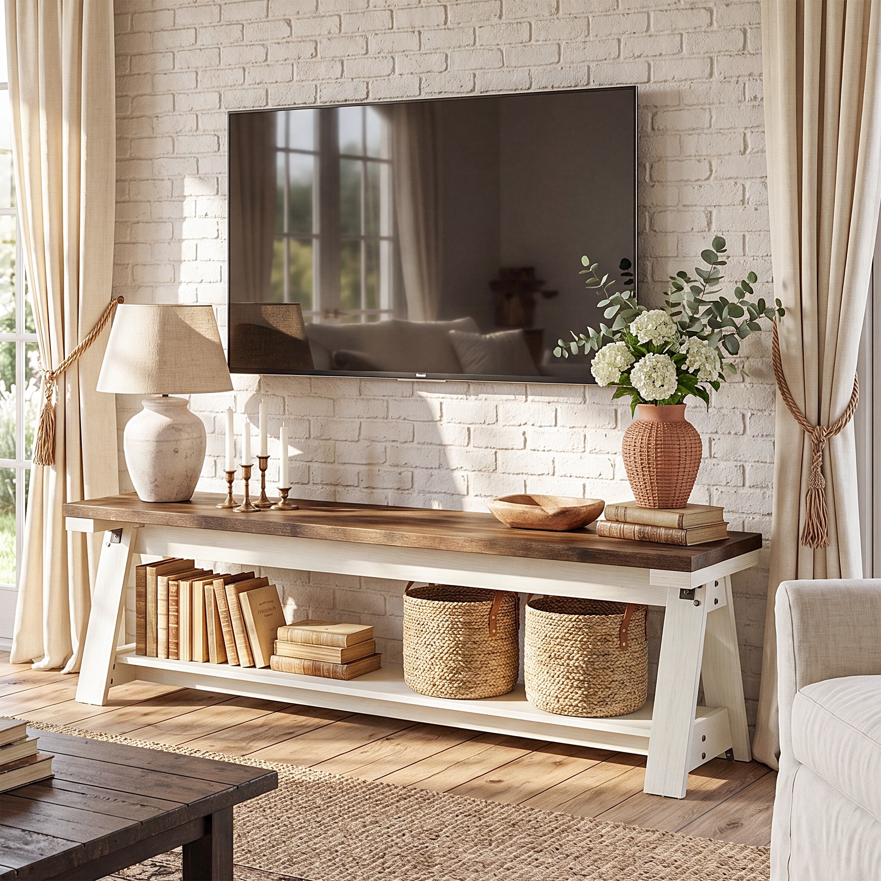 59'' TV Stand for TVs up to 65 Inches, 2-Tier Entertainment Center with Open Shelves, Media Console Table