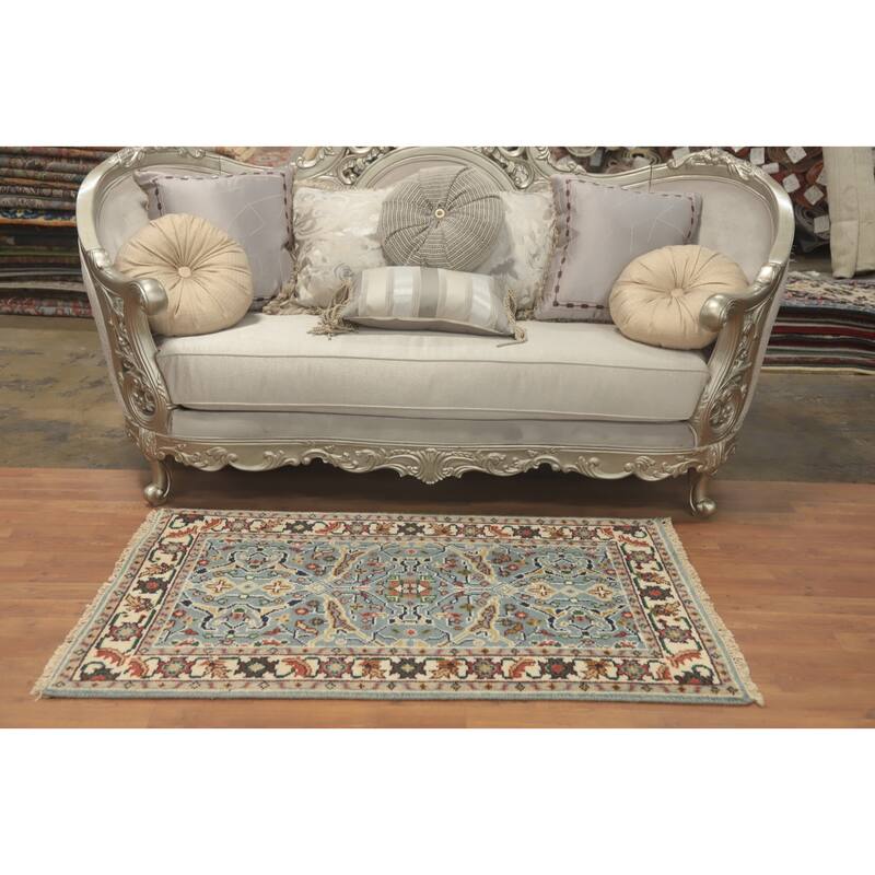 Hand-knotted Transitional Wool Carpet Blue Oushak Rug Oriental Carpet Floral Area Rug Oriental Carpet - 4' 11'' X 2' 11''