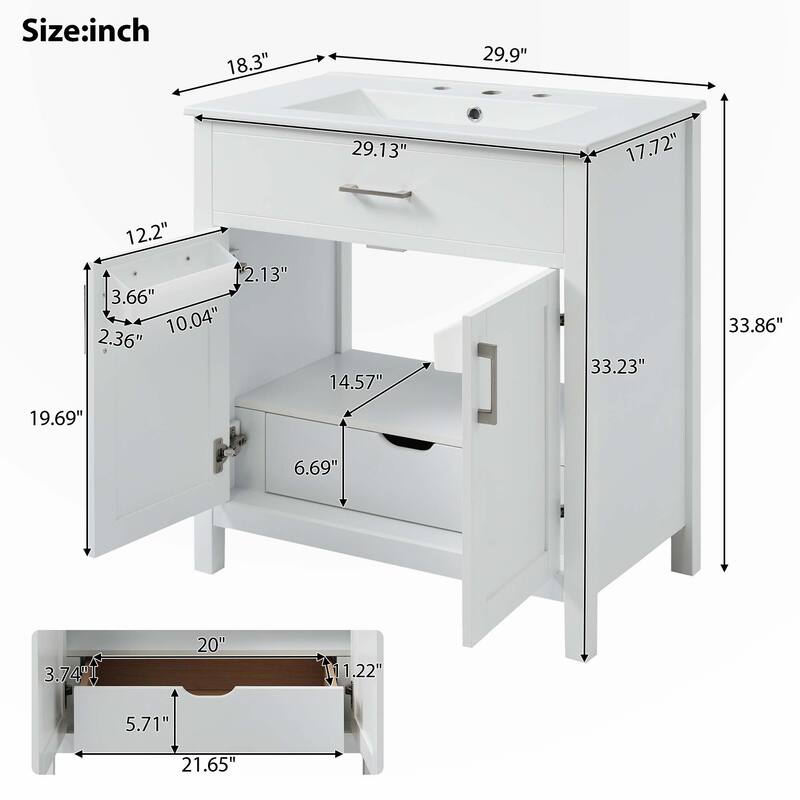 30-Inch Bathroom Vanity with Ceramic Sink