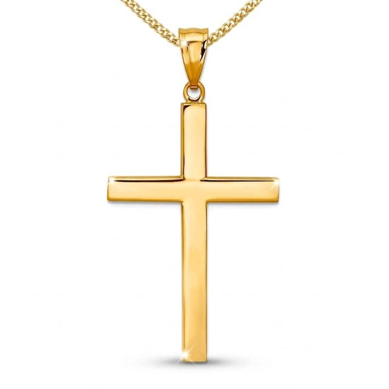 Curata 14k Yellow Gold 18" 40x21mm Polished Block Unisex Cross Necklace