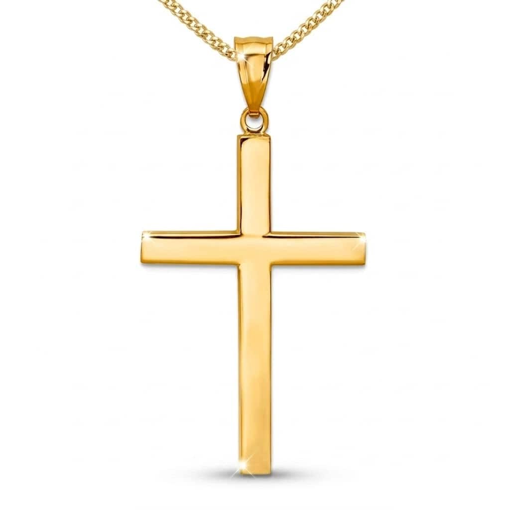 Curata 14k Yellow Gold 18" Polished Block Unisex Cross Pendant Necklace - 21x40mm