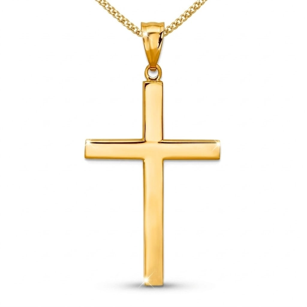 Curata 14k Yellow Gold 18" 40x21mm Polished Block Unisex Cross Necklace