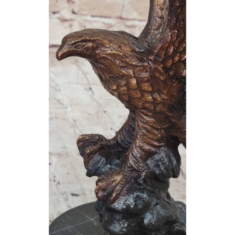 American Bald Eagle With Wings Spread Hot Cast Bronze Sculpture On Marble Base