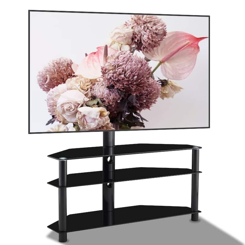 Black Swivel TV Stand with 3-Tier Shelves and Adjustable Height Bracket for 32-65 Inch TVs
