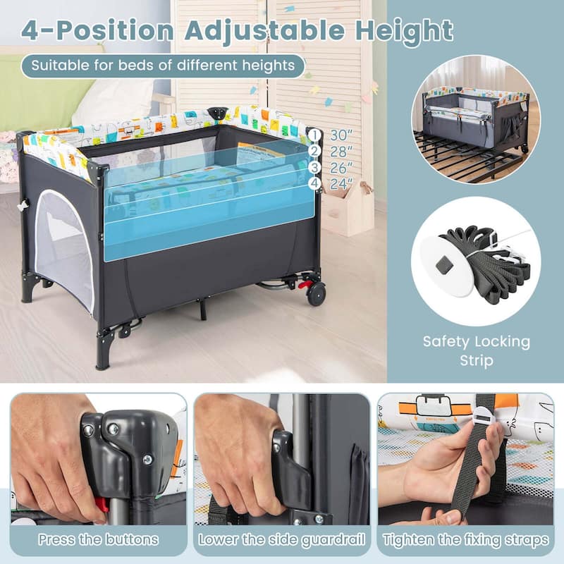 Honeyjoy 5-in-1 Baby Crib with Adjustable Height Soft Mattress - See Details