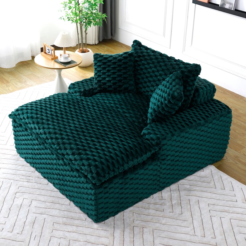 Versatile Chaise Lounge Couch Floor Standing Sofa Chair Turtle Fleece Single Accent Chiar with Pillows and Streamlined Armrests