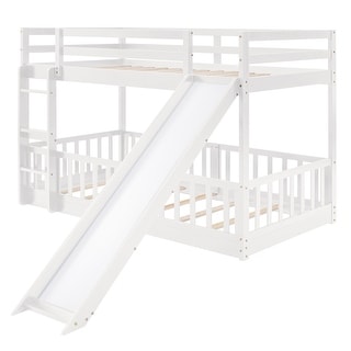 Twin Over Twin Bunk Bed with Slide and Ladder,Convertible Ladder and Slide