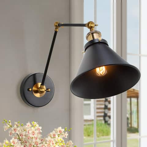 Black Wall Sconce Plug-in or Hardwire Lamp Adjustable Lighting