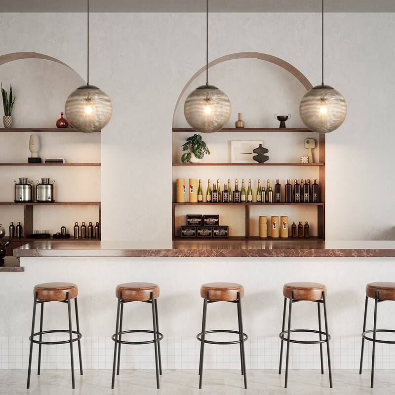 1-Light Modern Indoor Matte Black Finish Kitchen Island Pendant Lights with Globe Diamond Textured Grey/Clear Glass Shade