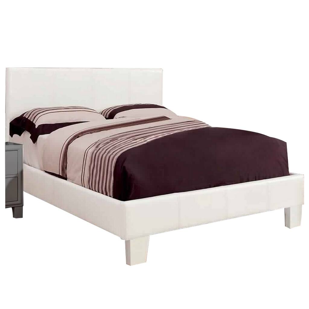 Leatherette Platform California King Bed with Tapered Block Feet, White