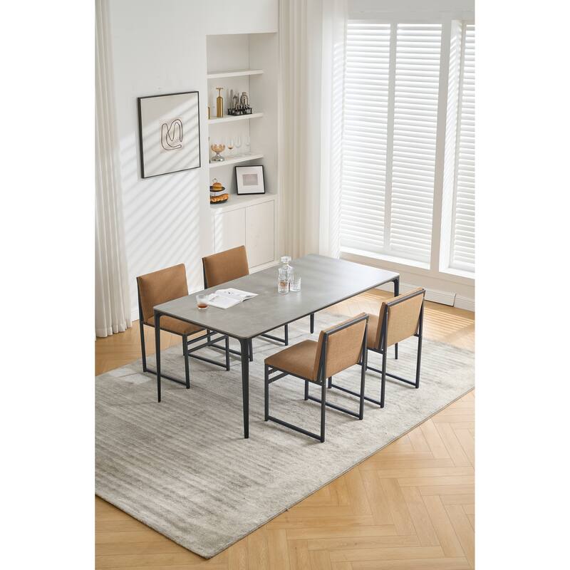 Modern Linen 2 Piece Kitchen Dining Chair Set with Cushion, Backrest, Metal Legs for Dining Room Kitchen Living Room Bedroom