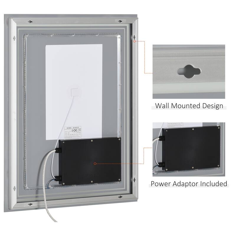 Silver Aluminum LED Bathroom Mirror, Square Outline Lighting and Touch - 31.5" W x 1.75" D x 23.5" H