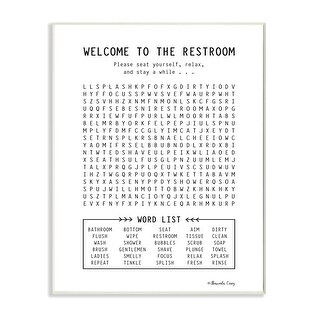 Stupell Black and White Restroom Crossword Puzzle Sign Wood Wall Art 10