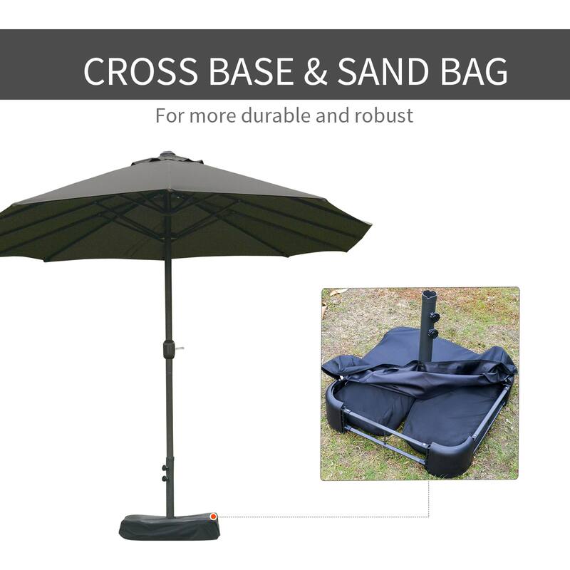 Outsunny Patio Umbrella 15' Steel Rectangular Outdoor Double Sided Market with base, UV Sun Protection & Easy Crank