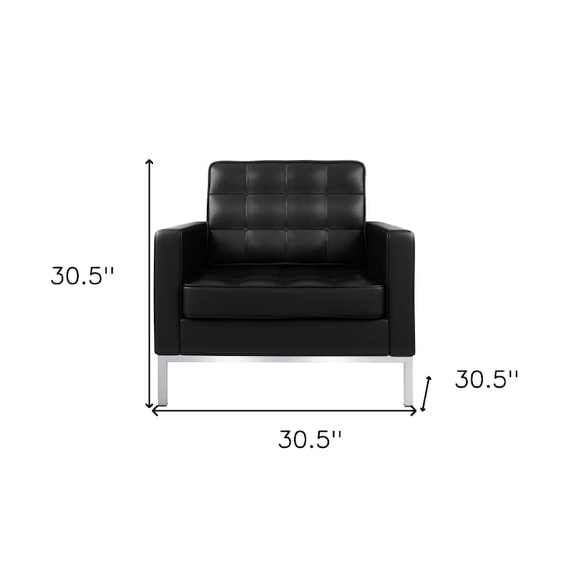 HomeRoots 31" Black and Silver Italian Leather Tufted Club Chair - 30.5 in. x 30.5 in. x 30.5 in.