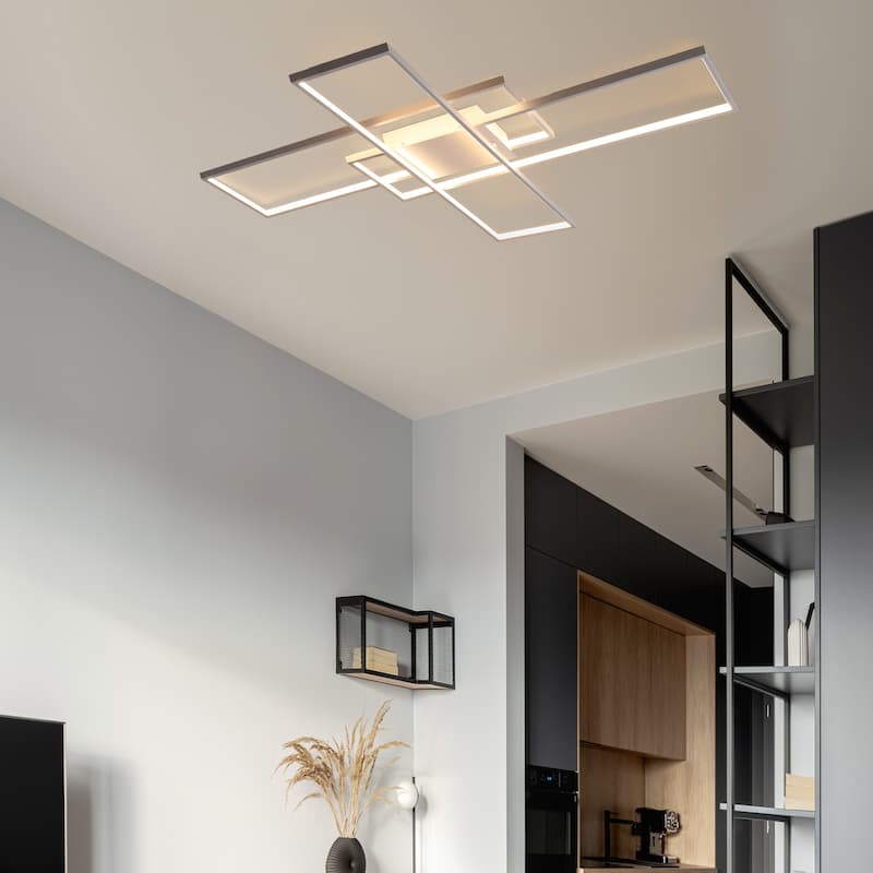 Fuochi 39" Contemporary Minimalist Metal Adjustable Dimmable Geometric Integrated LED Flush Mount, by JONATHAN Y