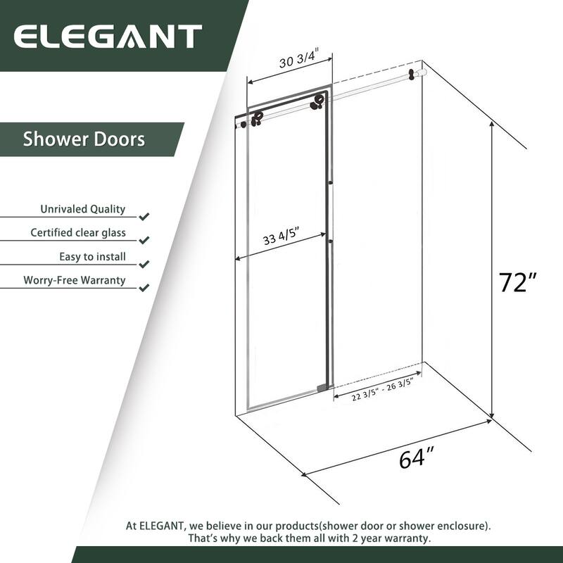 ELEGANT 64" x 72" Frameless Sliding Shower Door