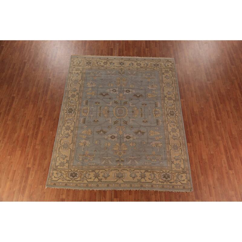 Gray Oushak Indian Area Rug Handmade Wool Carpet - 8'0"x 9'11"