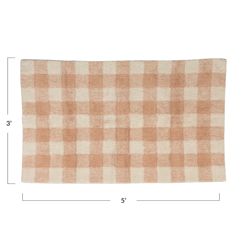 Cotton Tufted Rug with Plaid Pattern - 60.0"L x 36.0"W x 0.3"H - 60.0"L x 36.0"W x 0.3"H