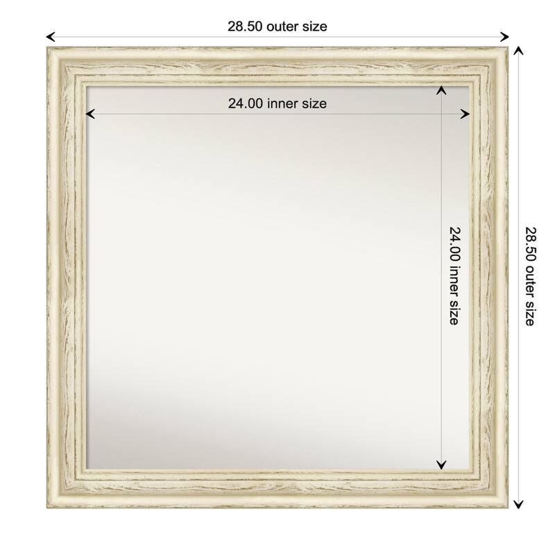 Country White Wash Framed Non-Beveled Custom Wall Mirror, Bathroom Vanity Mirror - Outer Size: 28.5 x 28.5