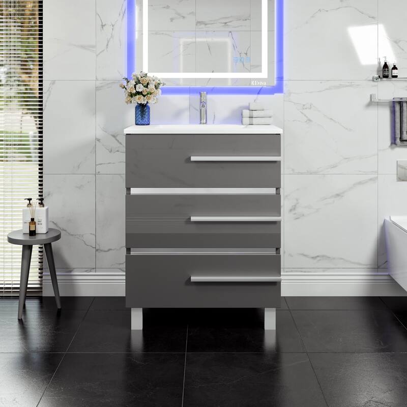 Eviva Deluxe 32"W Bath Vanity with WH Porcelain Integrated Sink - Grey