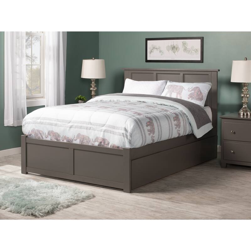 Asian Platform Bed with Trundle - Twin XL Grey, Panel Headboard & Footboard - Modern Bedroom Furniture