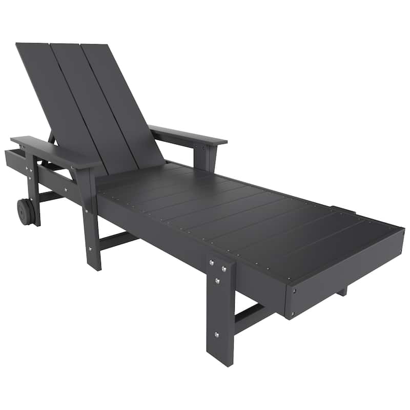 Polytrends Shoreside Modern Poly Reclining Eco-Friendly All Weather Chaise Lounge With Arms & Wheels