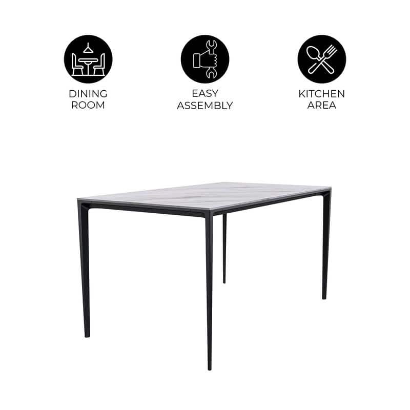 Avo Modern Rectangular Glass or Sintered Stone Dining Table with Black Aluminum Base for Kitchen and Dining Room