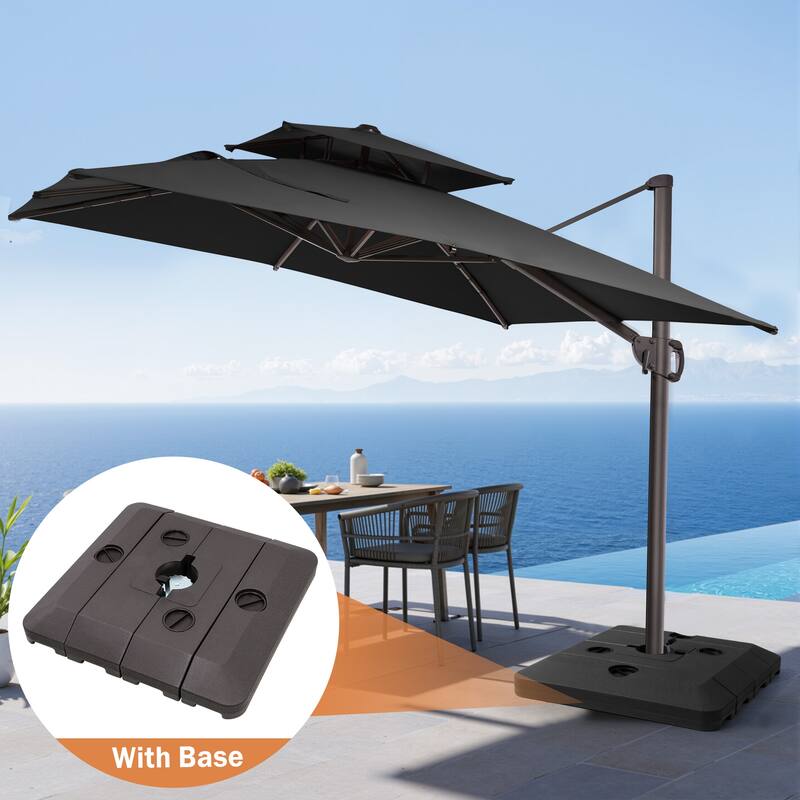 9x11FT Outdoor Patio Dual Top Umbrella Cantilever with Offset Base - Black