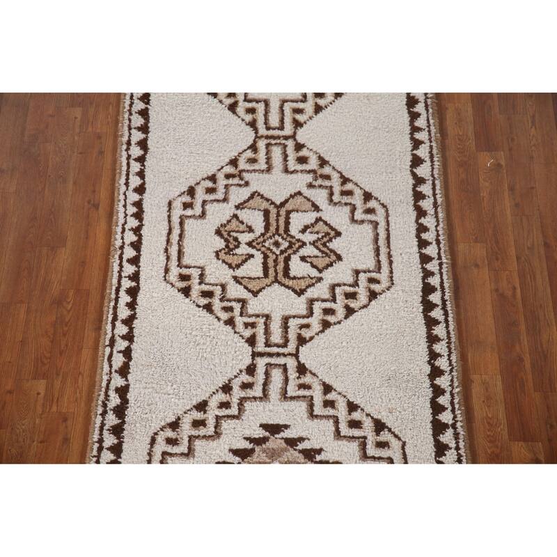 Natural Dye Tribal Anatolian Runner Rug Hand-knotted Wool Carpet - 3'3"x 11'11"