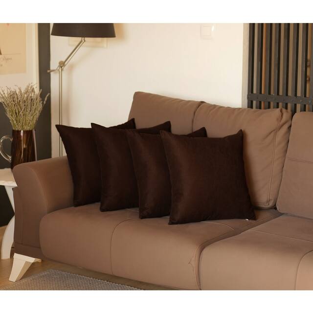 Decorative Square Solid Color Throw Pillow Cover (Set of 4) - Brown-22x22