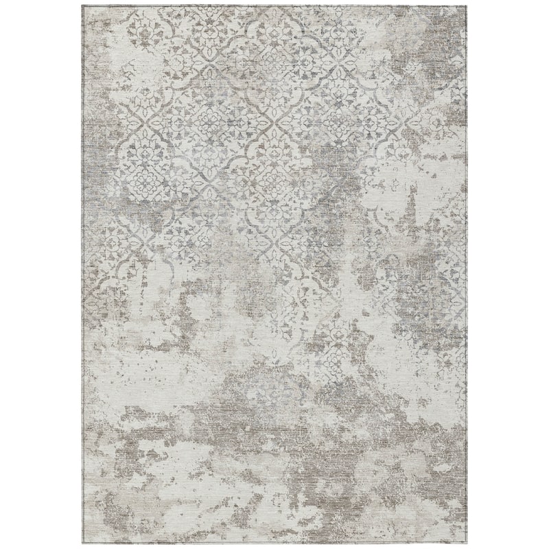 Machine Washable Indoor/ Outdoor Chantille Distressed Traditional Rug
