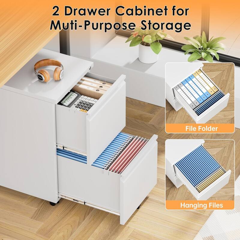2 Drawer Metal Locking Office Mobile File Cabinet Rolling Storage Cabinet for Home Office