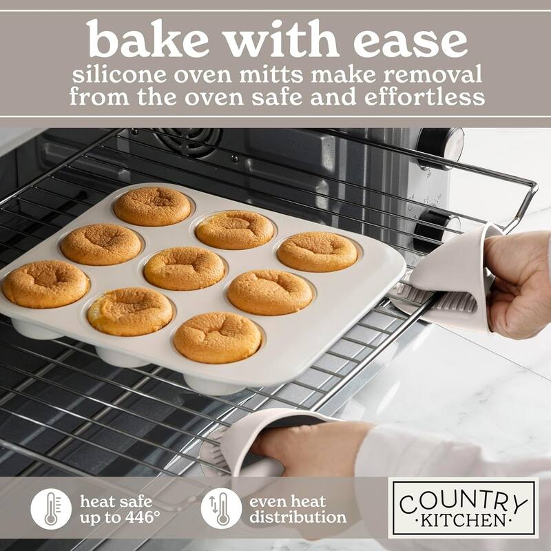 Country Kitchen 8-Piece Bakeware Set, Nonstick Baking Pans & Nesting Baking Sheets, Durable Steel, Grey