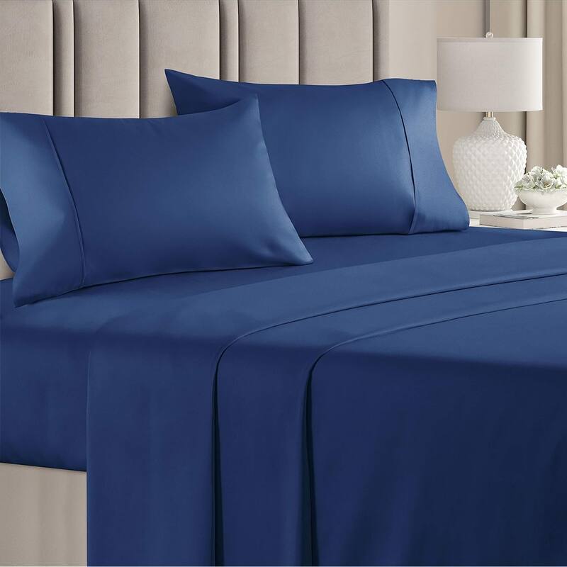 CGK Linens 4 Piece 100% Cotton 400 Thread Count Soft & Comfy Bed Sheet Set - Full - Navy Blue