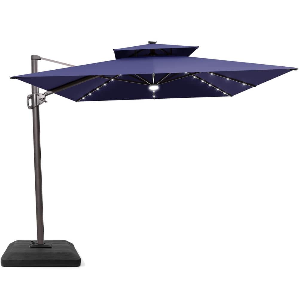 9 x11 FT Patio LED Lighted Cantilever Umbrella with Weighted Base