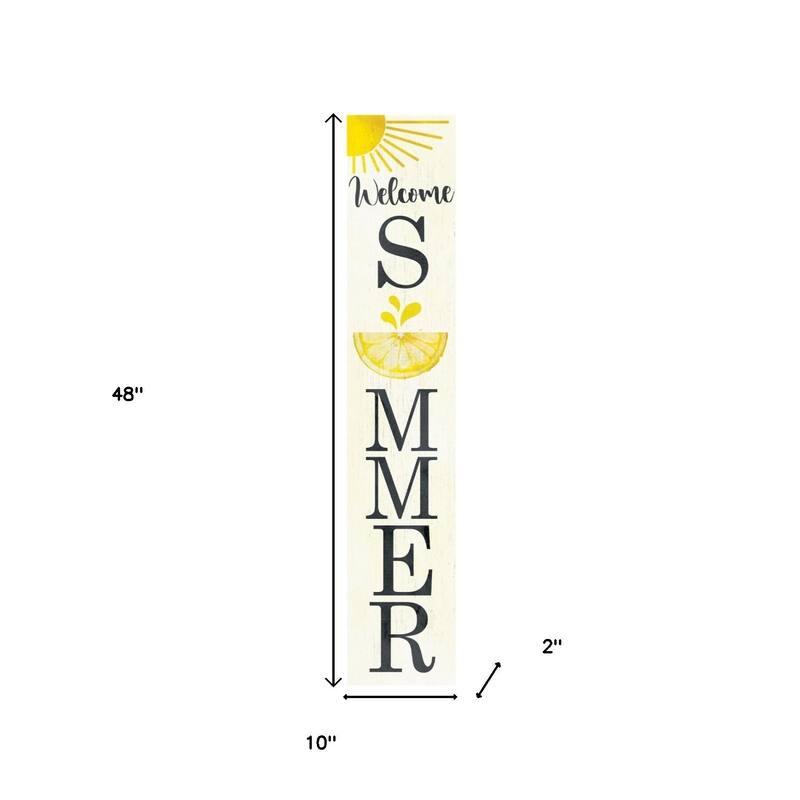 HomeRoots 48" White Yellow And Black Solid Wood Welcome Summer Porch Sign