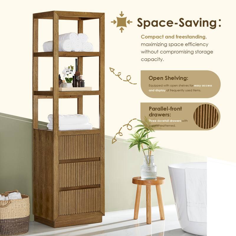 Navan 20" Freestanding Linen Cabinet in Weathered Brown - 20"x72"