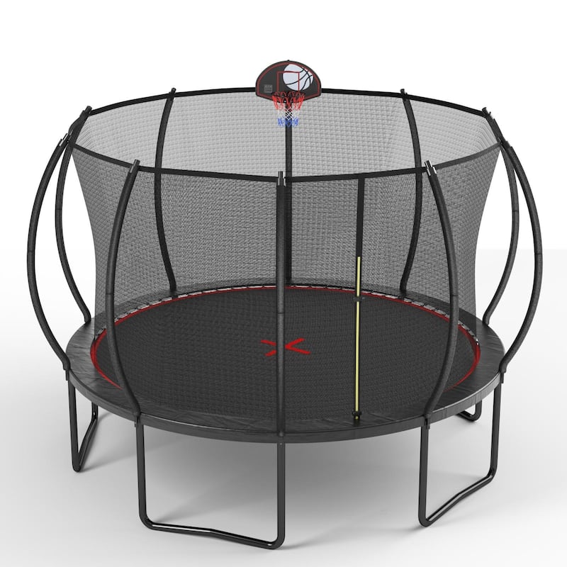 12FT High-Dip Galvanized Frame Trampoline Pumpkin- Black Red
