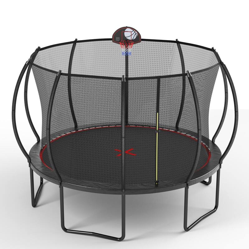 12FT Outdoor Trampoline with Safety Enclosure Net Basketball Hoop and Ladder