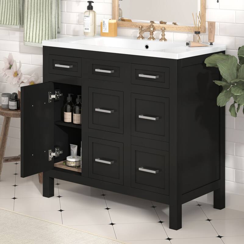 Modern 36-Inch Free-Standing Vanity with Stain-Resistant Resin Sink & Ample Storage