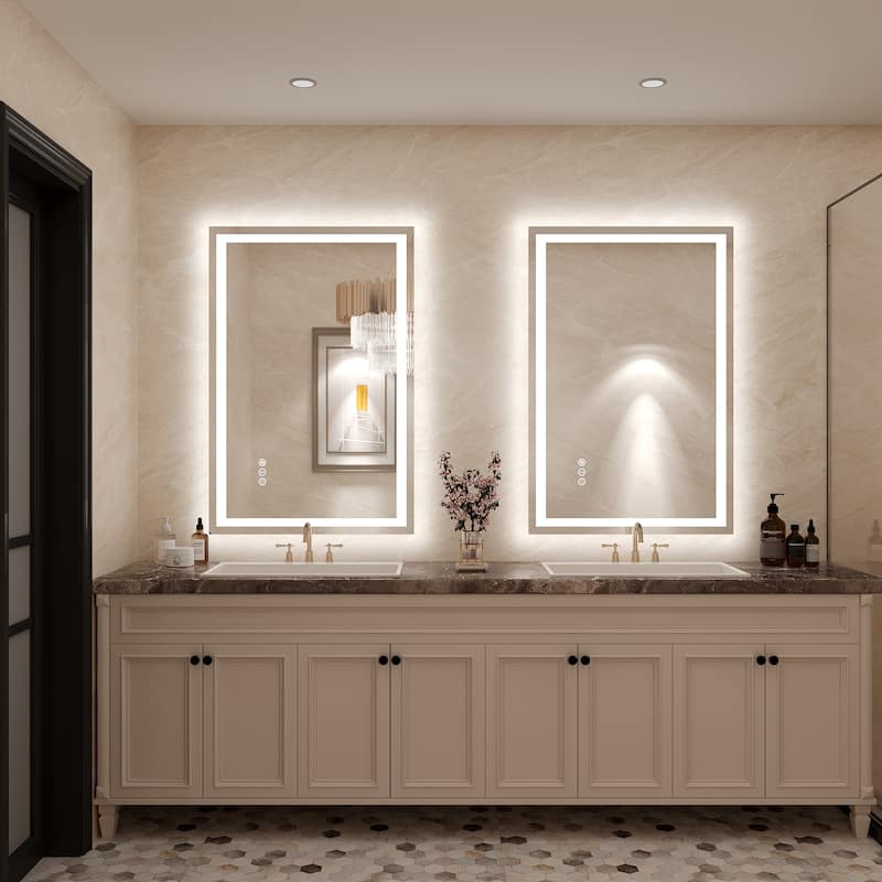 Frameless LED Front Light and Backlit 3 Colors Dimmable Anti-Fog Wall Bathroom Vanity Mirror
