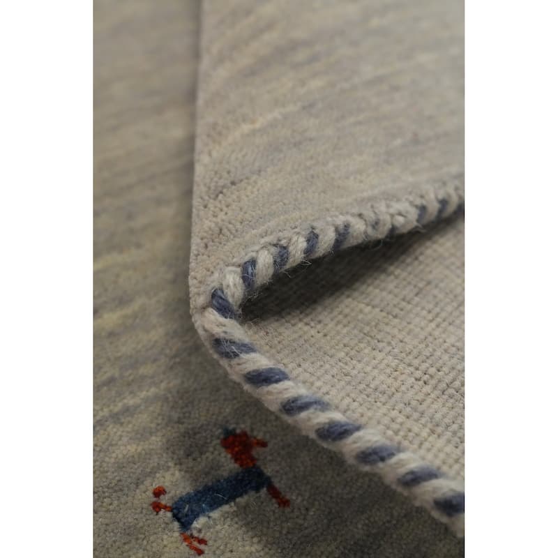 Hand Knotted Oriental 100% Wool Carpet Tribal Animal Pictorial Greys & Charcoal Gabbeh Area Rug - 4' 0'' X 2' 0''
