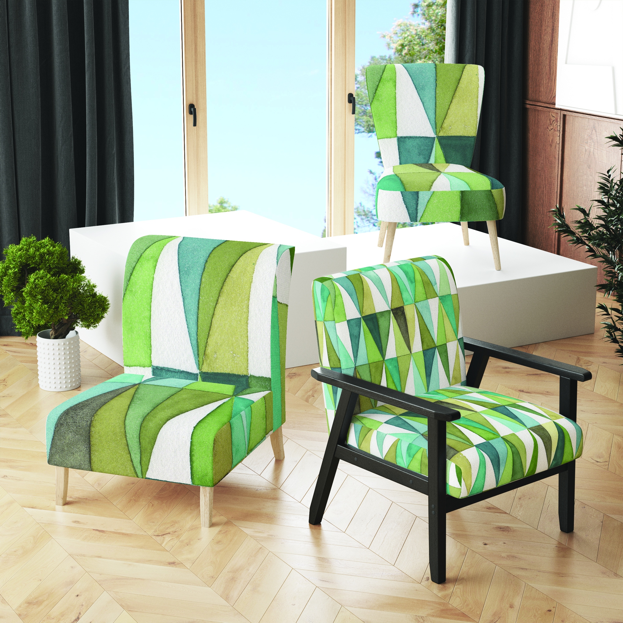 Green and white accent chair store