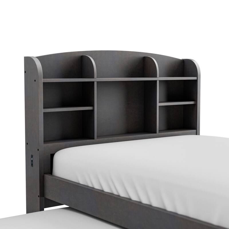 Furniture of America Maurice Grey Twin Rubberwood Captain Bed with Trundle and USB Port