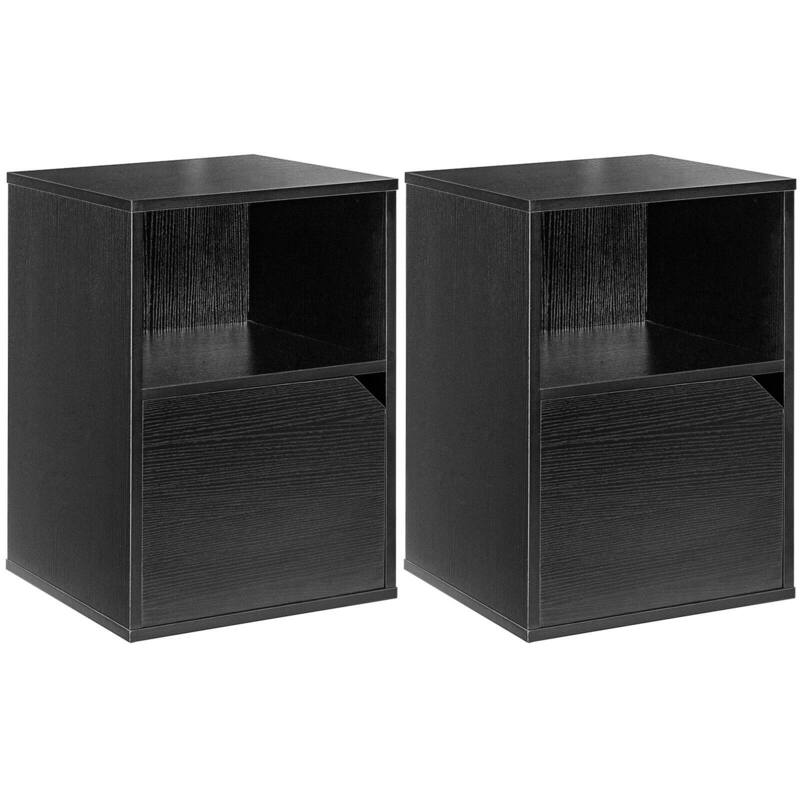 Gymax Set of 2 Nightstands Side End Table Storage Cabinet Shelf Living - Black