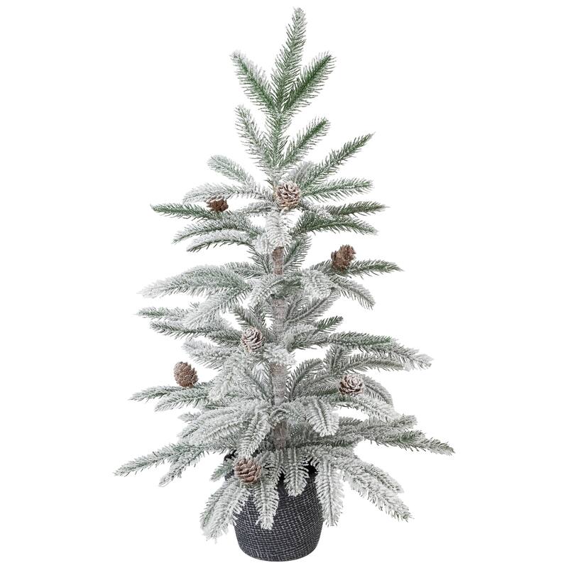 Flocked Potted Snowy Christmas Tree with Pinecones - 24.75" - Unlit